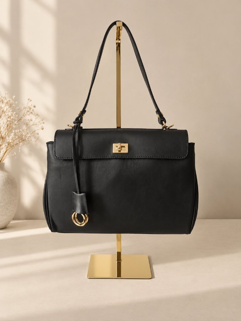 Italian Leather Shoulder Bag Black | Crossbody Work Tote